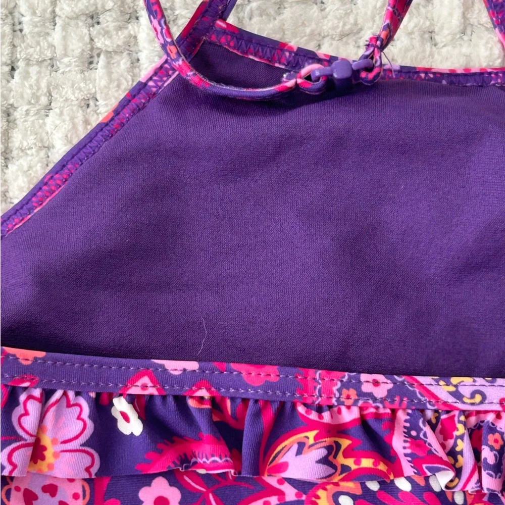 NWT Gymboree purple paisley one piece swimsuit. SPF 50+ ruffle top and bttm. 3T